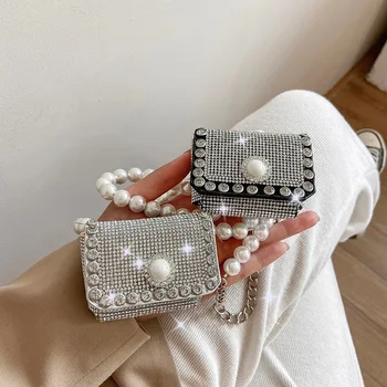 Блестящи Диаманти Модерен мини-малка чанта на рамото, жените най-високо качество Перлена верижка, Кристален Поясная чанта, Лъскави чанти с кристали