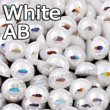 Бял, бежов AB и бял AB Полукръгли перлени мъниста с плоска заден панел смесени размери 2 3 4 5 6 8 10 mm ABS култивирани перли за нокти DIY