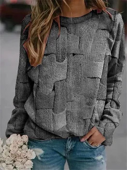 В есенно-зимната мода Нов дамски пуловер с кръгло деколте Качулки Стопли Топ с дълъг ръкав с принтом Свободна дамски дрехи Градинска облекло