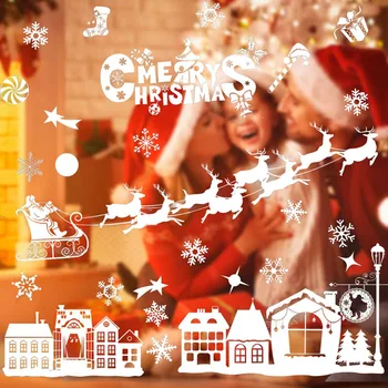 Весела Коледа на Етикети в Прозореца на Коледна Украса за Дома на Дядо Коледа, Елен Стикер Коледна Украса на Подарък Навидад 2021
