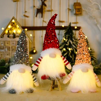 Весела Коледна Украса Безлични Пайети Светещо Коледно Кукла Елф Дърво Висящите Декорации Кукла Коледна Украса