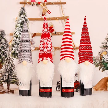 Весела Коледна украса за дома Притежателите подарък пакети за бутилки с вино Прахоустойчив калъф Притежателя Коледен подарък Декор Ноел Коледен подарък 2021