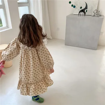 Винтажное детски памучни дрехи за момичета с цветя модел 2021 Есен с дълъг ръкав за малки момичета Цели рокли Корея Детски дрехи