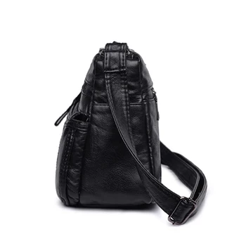 Висококачествена дамска чанта през рамо Черна Мека промытая кожена чанта през рамо Дамски чанти-месинджър Вместительные чанти