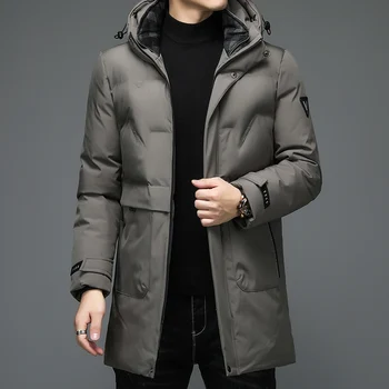 Висококачествена Зимна Нова Ежедневни модерно яке с качулка За мъже, корейската дизайнерска марка дрехи, топло ветровка, пуховое палта, дрехи за мъже