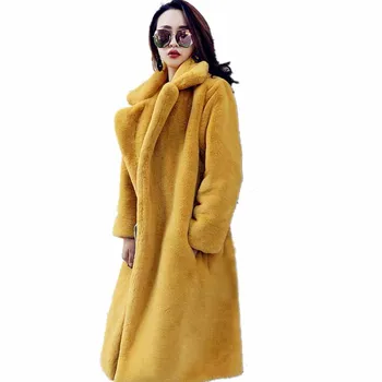 Висококачествена имитация на кожа агне, Зимно топло палто Нова мода За жени, Плюс Размера на Дълга козина Дамски елегантни тънки кожени якета G046