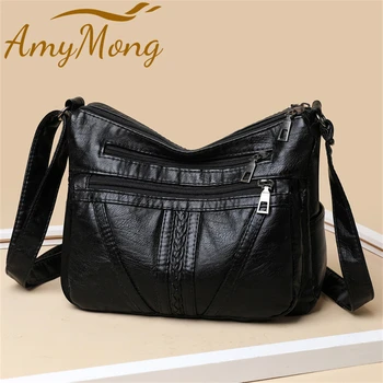 Висококачествена чанта за рамо от мека изкуствена кожа за жени 2021 Ежедневни Многопластова чанта през рамо Луксозна Дизайнерска моющаяся чанта-месинджър