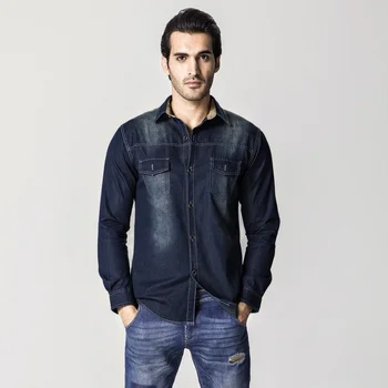 Висококачествени мъжки тънки дънкови ризи Нов Плюс Размер M-6XL Модерни Ежедневни сини дънки-карго с дълъг ръкав, Ризи Мъжки дрехи