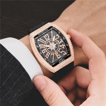 Висококачествени мъжки часовници с диаманти в Ретро стил, с голям циферблат Календар вредни за здравето Кожа водоустойчив Бизнес ръчен часовник Relojes ал Hombre