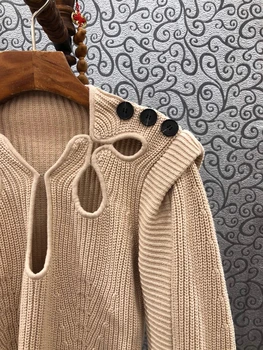 Висококачествени пуловери 2021 Есен Зима Пуловери За жени копчета с открити рамене секси дълъг ръкав за вълна, памук вязаный жилетка