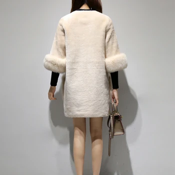 Висококачествено зимно дамско палто чист цвят, с яки от изкуствена лисьего кожа Женски кожуси Кашмир палто Плюс Размер D190918
