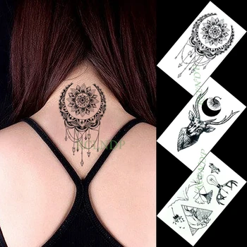 Водоустойчив временна татуировка Стикер на елен на лунна цвете хълм трангл малка художествена татуировка флаш татуировка фалшиви татуировки за жени, мъже, момичета