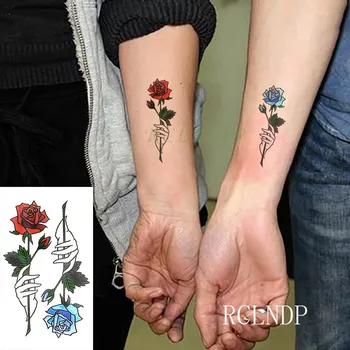 Водоустойчив временна татуировка Стикер секси розова татуировка на lotus за момичета татуировка етикети флаш татуировка фалшиви татуировки цветя Боди-арт