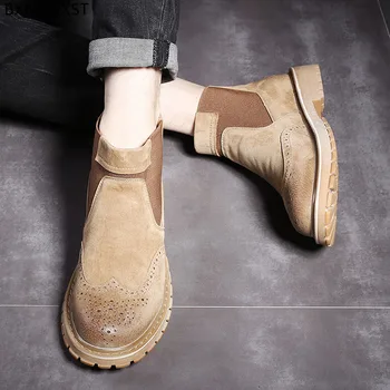 Военни обувки за мъже, Мъжки Ежедневни обувки Замшевая обувки Мъжки ботильоны за мъже 2021 Дизайнерски обувки Челси Мъжки обувки Chaussure Homme