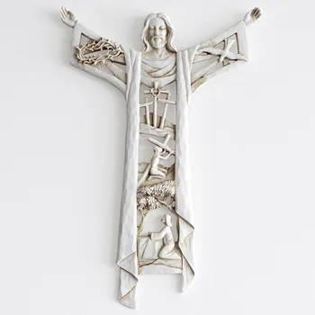 Воскрешенный Христос Стенен Кръста на Статуята на Религиозната Фигурка на Исус От Смола Висящ Стенен Украшение Кух Дизайн за дома може да CSV