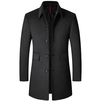 Вълнена мъжко палто черно дълго зима модно коварен гъст вълнена официално мъжко бизнес ежедневното смесено вълна палто, плюс размерът на човек