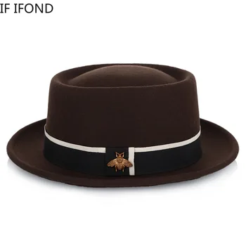 Вълнена фетровая шапка с широка периферия, Модни фетровая шапка с плосък покрив в стил Ретро Хепбърн, дамски джаз шапка, Сомбреро Mujer