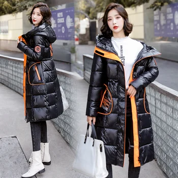 Гланцово пуховое палто Дамско яке със средна дължина над коляното Марка Tide Зима 2021 Нова корейска версия на Топло стисна якета