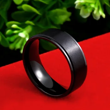 Годежен пръстен от стомана войник 8 мм, гладко черно класическо просто пръстен за жени и мъже, подарък за годишнина, бижута от неръждаема стомана