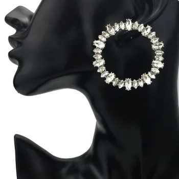 Големи Обеци-карамфил с кристали за жени, Модни бижута, кръгли обеци от сплав, Златисто-сребрист цвят, UKMOC