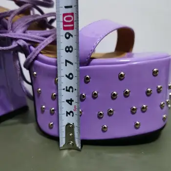 Голям размер Секси нитове на платформата Римски сандали 2022 г. Нови летни дебели обувки на висок ток с шнур Дамски обувки Черна роза червено лилаво, оранжево