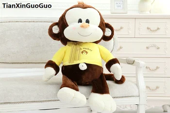 голяма 65 см скъпа кафява маймуна плюшен играчка жълта кърпа дизайн маймуна мека кукла възглавница подарък за рожден ден s0563