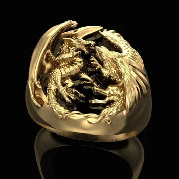 Гореща разпродажба на Бижута Златното Западния Пръстен с Дракон Вкусно Властное мъжки пръстен Подарък