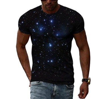Гореща разпродажба на Звездното небе 3D Печат Лилаво Вселената Galaxy Мъжка тениска с кръгло деколте Мода с къси ръкави и Хип-хоп на Улицата случайни топ