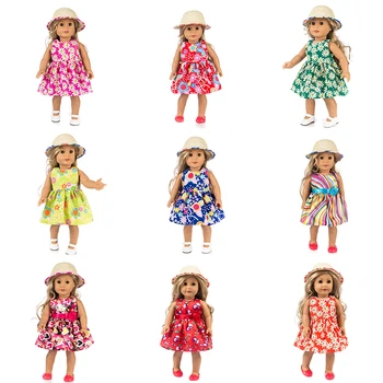 Гореща сламена шапка + рокля, подходяща за дрехи-кукли на Американската момичета от 18-инчовата кукла , подарък за Коледа за момиче(продава се само дрехи)