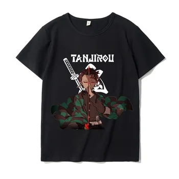 Гореща Японската Аниме Убиец на Демони Черна Мъжка тениска дамски Kawaii Kimetsu No Yaiba Графични тениски Tanjirou Kamado Унисекс Върховете тениска