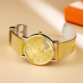 Горещи продажба на Луксозни Дамски часовник Моден кварцов часовник Златни дамски ръчни часовници с мрежесто колан Часовници за влюбени Часовник с циферблат Творчески