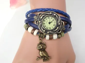 Горещи продажба Реколта часовници от телешка кожа, дамски модни совиные мъниста рокля кварцов ръчен часовник Relogio Feminino kz015