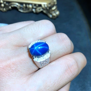 готино мъжки пръстен с блестящ син на звездното сапфир скъпоценния камък на пръстена 925 сребърни бижута на големия размер, с блестящ скъпоценния камък сертифициран подарък за рожден ден