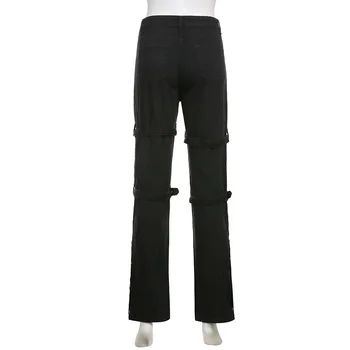 Готически Разпечатки Черно на Кибер Y2k Панталони Капри Хелоуин Harajuku Джоб с Висока талия Дънки Хип-хоп, Пънк Дамски дълги прави панталони