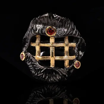 Готически Реколта пръстени с рубини от сребро 925 проба за жени Геометрични преплетени пръстени черно злато за младоженци Годежен пръстен