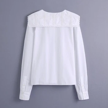 Дамска бяла риза Есен 2021 Нова Мода с дълъг Ръкав Яка с бродерия Свободна Блуза Женски Случайни Топ