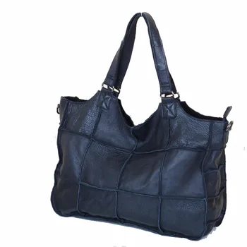 Дамска чанта от естествена кожа Цвят Лоскутная дамска чанта Модни дамски голяма чанта от телешка кожа за Дамски чанти за рамо