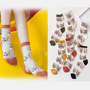 Дамски дамски чорапи Дамски ежедневни творчески прозрачни копринени тенденция с плодов принтом Тънки стъклени копринени чорапи Летни стилове