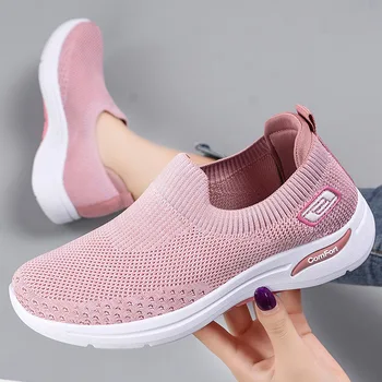 Дамски Ежедневни спортни обувки с високо качество от дишаща мрежа Маратонки за ходене Тенис Feminino Меки обувки на равна подметка Плетене