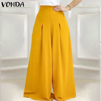 Дамски елегантни панталони 2021 VONDA Пролетта Дълги панталони с висока талия Ежедневни панталони с ципове Женски обикновена широки панталони