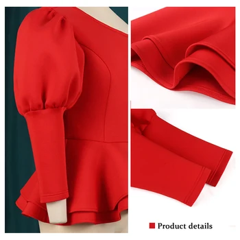 Дамски есен облекло 2021 Комплект от две части Червени прилепнали блузи и дълга пола-русалка Костюм Коледно парти Елегантни тоалети Нови