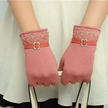 Дамски зимни плюшени ръкавици за сензорен екран Дантелени цветя Спортни ръкавици за шофиране на открито Памучен рукавица