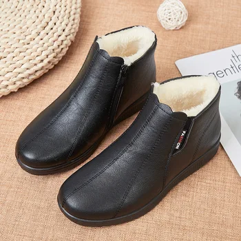 Дамски зимни топли обувки на щиколотках от изкуствена кожа, дамски базова удобни обувки, модни в ретро стил, за възрастни, офис лека мека плоска удобни обувки Zapatos Mujer 2021