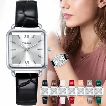Дамски квадратни сребърни часовници Ромите Луксозни Модни дамски кожени кварцов ръчен часовник Подарък Часовник Relogio Feminino