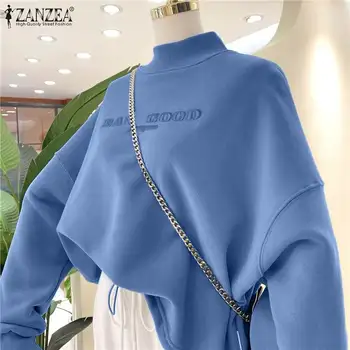 Дамски модни Бродирани hoody 2021 Есен обикновена качулки ZANZEA Извънгабаритни пуловери с дълъг ръкав, Дамски Ежедневни Свободни топли върховете