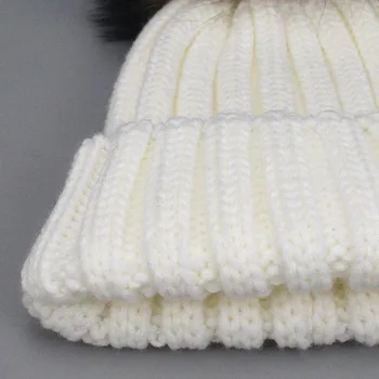 Дамски модни зимна мека вязаная шапчица с двойна козина, шапка от естествена кожа, дамски вълнена Снежна шапка, шапка с помпоном, шапки Gorros