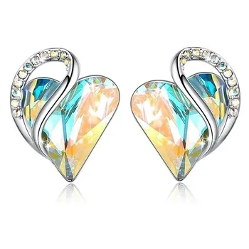Дамски модни Сребърни Обици сърце с Любов Обеци-карамфил с кристали Бижута от Камък Подаръци
