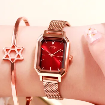 Дамски модни часовници GEDI Square с водоустойчив, стоманена мрежесто каишка Relogio Feminino Дамски часовник Кварцов часовник Подарък за жени