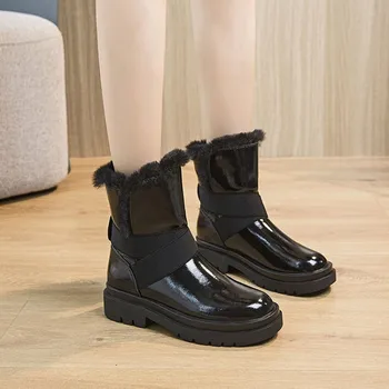 Дамски обувки Зимни Нови модни маркови обувки Martin Ретро Дамски обувки Дамски брандираната топло обувки Ботуши на дебелите меху Ботильоны черни