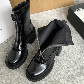 Дамски обувки на висок ток 2022 Нови зимни обувки Челси Масивни дизайнерски маркови луксозни ботильоны на мълния в готически стил пънк Mujer Zapatos